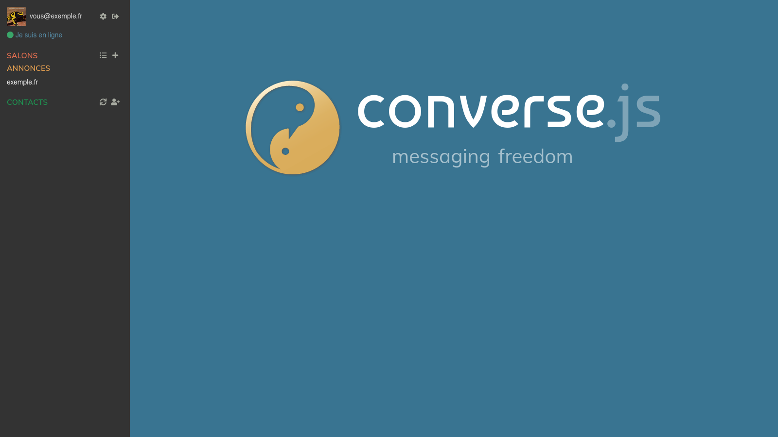 interface principale de Converse.js aprés connexion