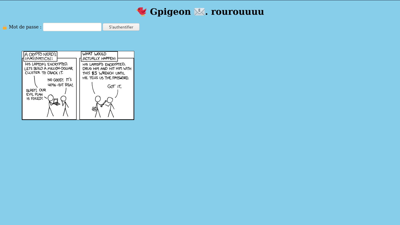 screenshot of the gpigeon example login
page. the xkcd.com/538 is embedded in the webpage as well.