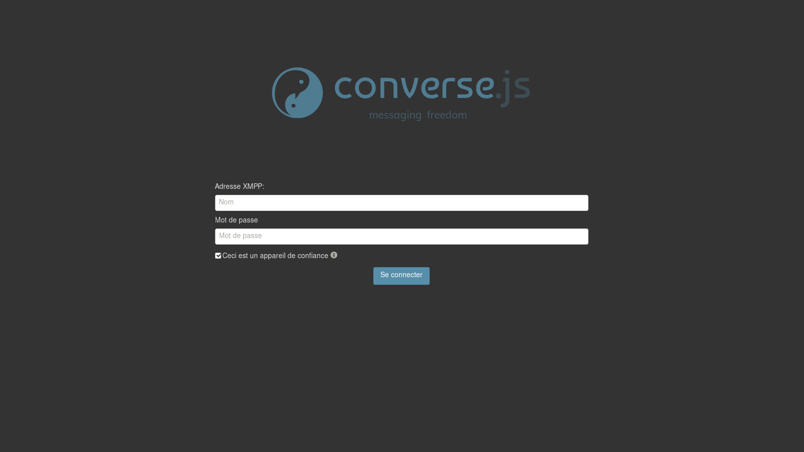 capture d'écran montrant la page de connexion de Converse.js
